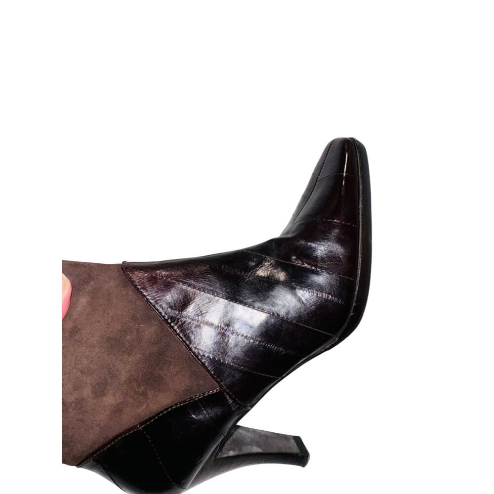 Moda Spana Brown Wendy Eel Skin Suede Heeled Square Toe Ankle Boots 6.5 Zipper - Picture 13 of 15